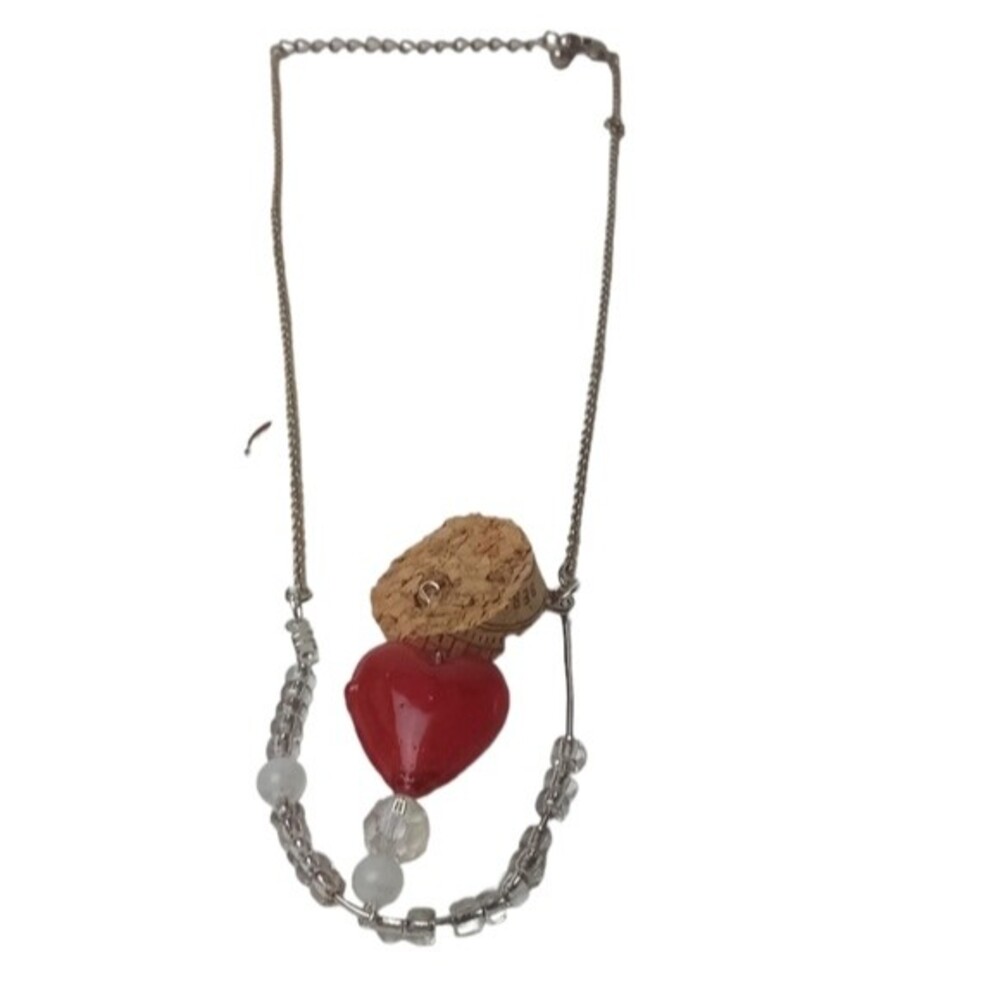 Handmade Glass Heart Cork Necklace